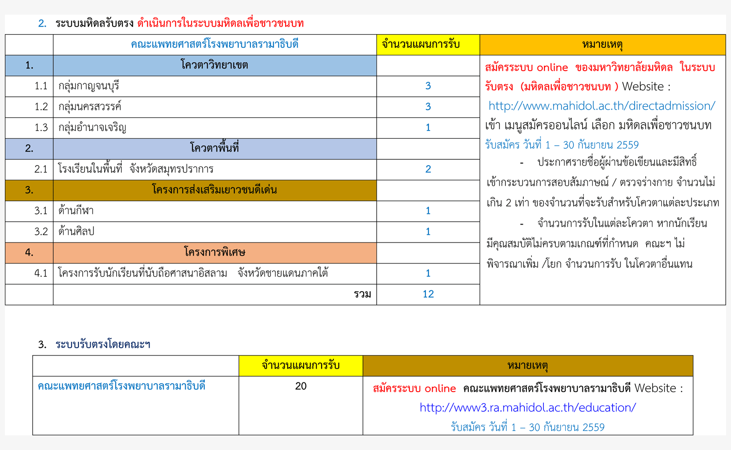 ปฏิทินรับตรง60 คณะแพทย์รามาธิบดี 3 โครงการหลัก ม.มหิดล 2560 (แก้ไข/1)